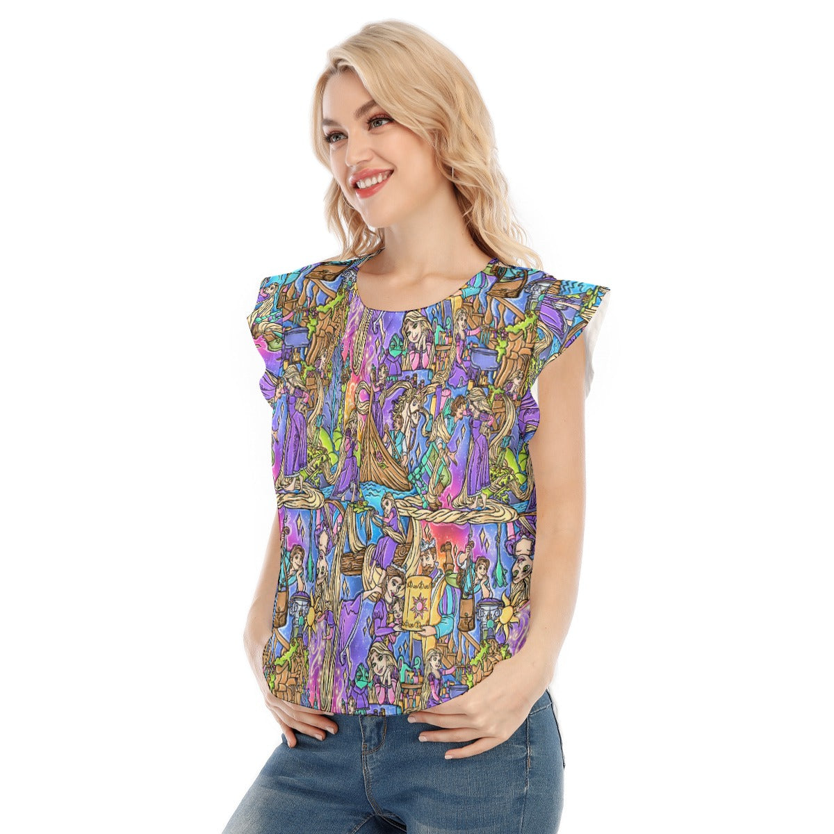 Golden Hair Storybook Scenes - Women’s Flutter Sleeve Top