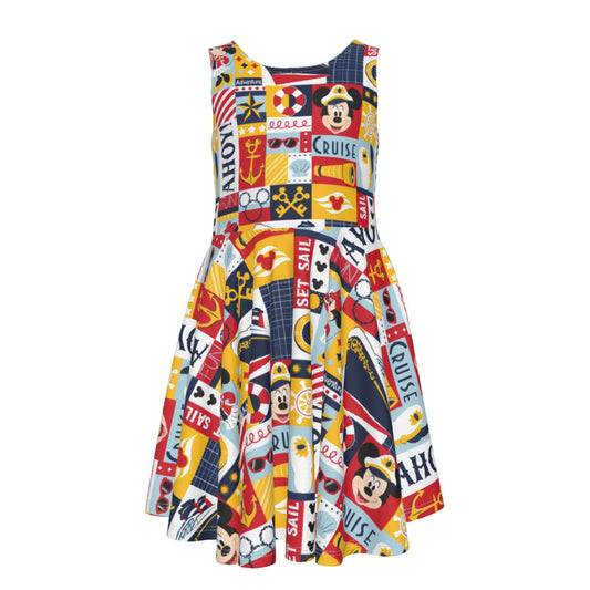 Nautical Cruise Patchwork - Kid's Sleeveless Skater Dress