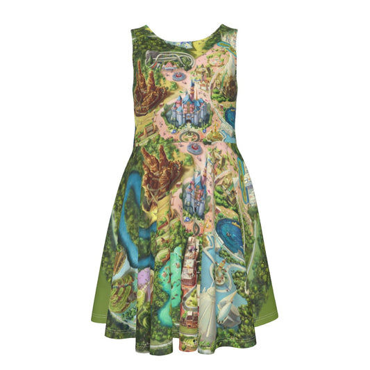 Colorful Theme Park Map - Kid's Sleeveless Skater Dress