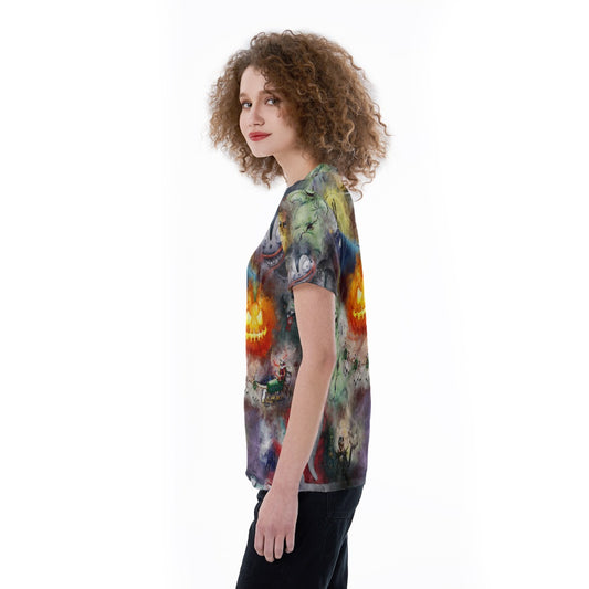 Watercolor Nightmare Town - Women's Short Sleeve V-Neck T-Shirt