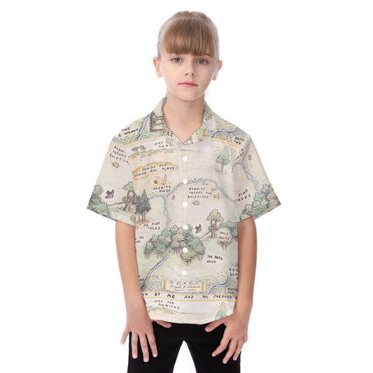 Hundred Acre Map - Kid's Hawaiian Button Up Shirt