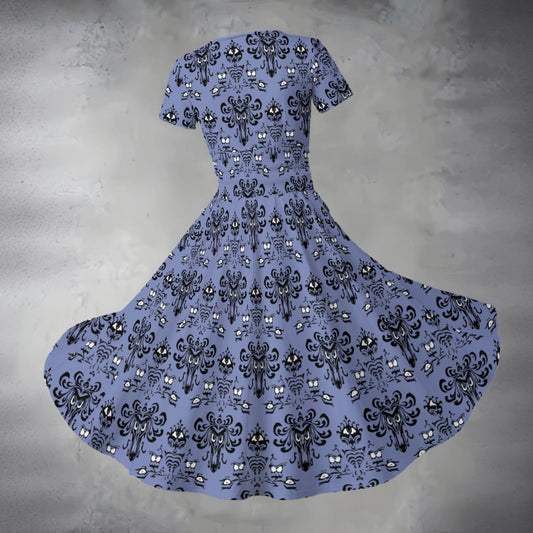 Spooky Mansion Wallpaper - Women's V-Neck Ruched Midi Dress