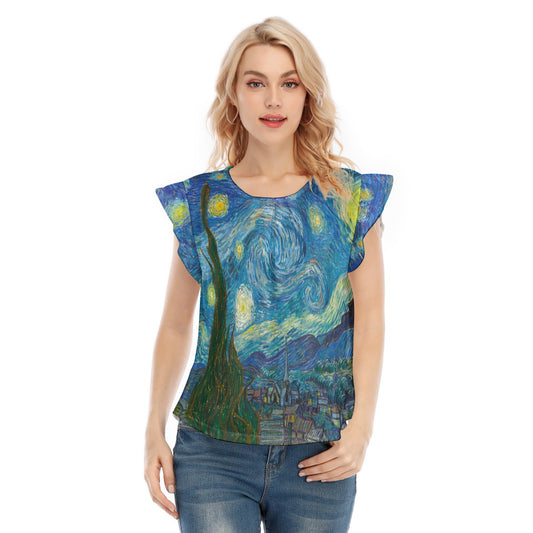 Van Gogh Starry Night - Women’s Flutter Sleeve Top