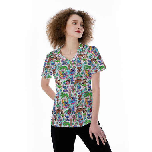 Bright Island Chaos Hand Drawn - Women's Short Sleeve V-Neck T-Shirt