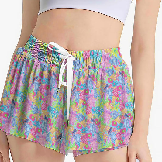 Neon Floral Summer Vibesngel - Women's Flowy Pocket Shorts