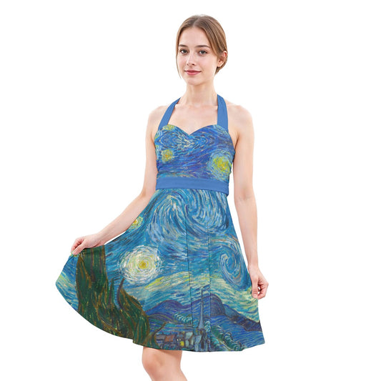 Van Gogh Starry Night - Women's Halter Vintage Pocket Dress