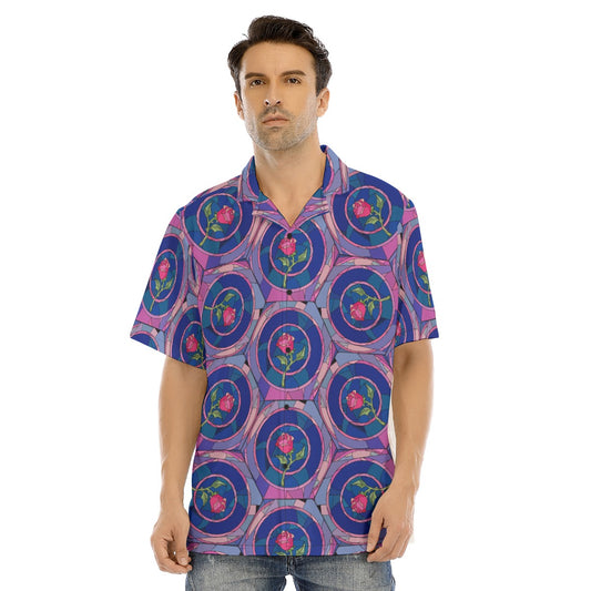 Enchanted Rose Stained Glass - Men's Hawaiian Button Up Shirt
