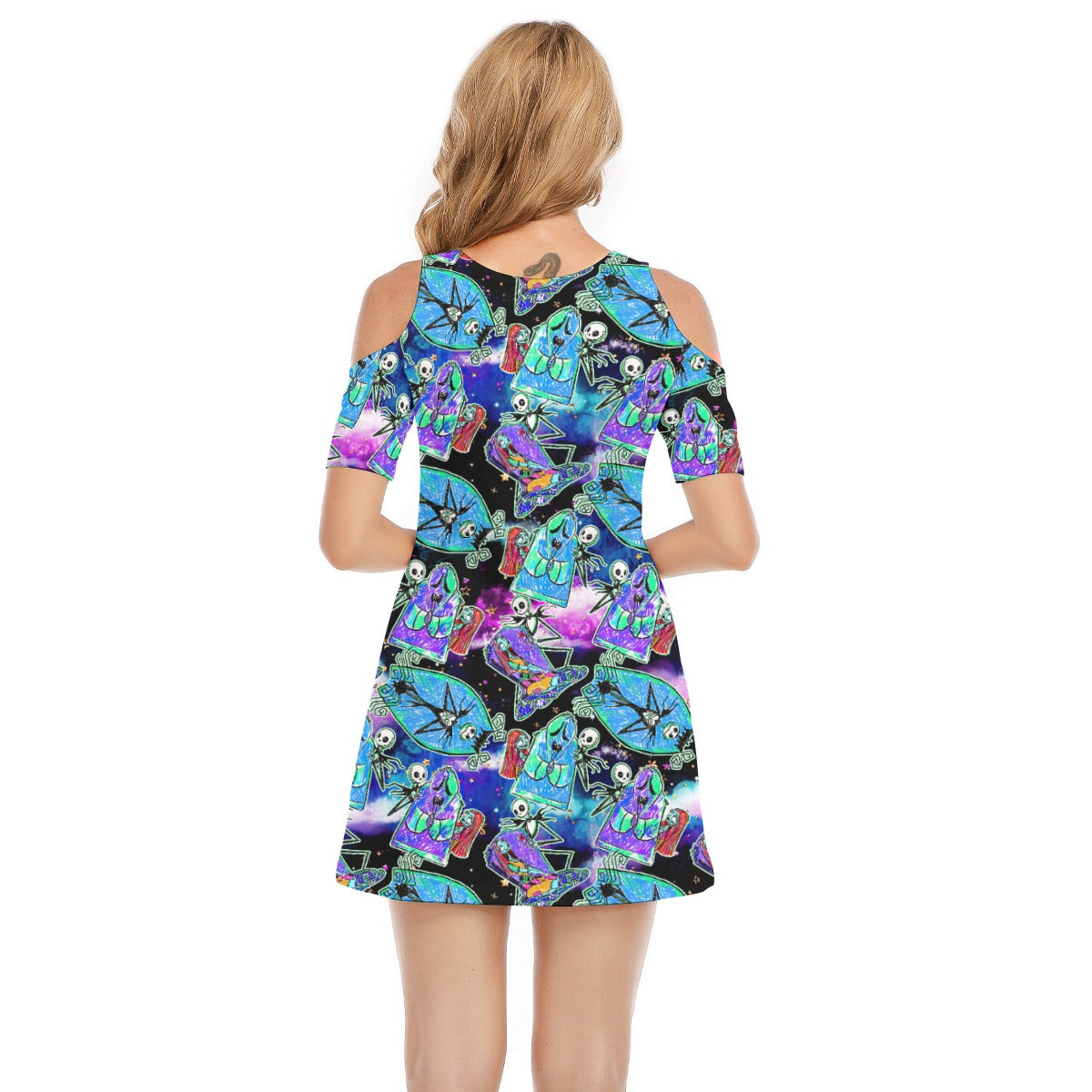 Haunting Romance Sketchched - Women's Cold Shoulder Cotton Dress