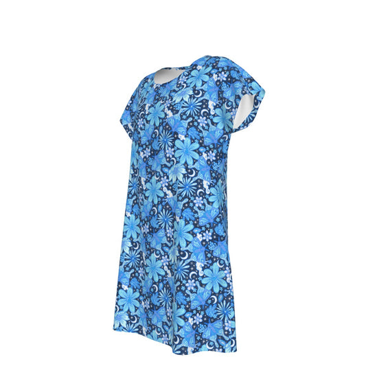 Blue Crystal Moths - Women's T-Shirt Dress