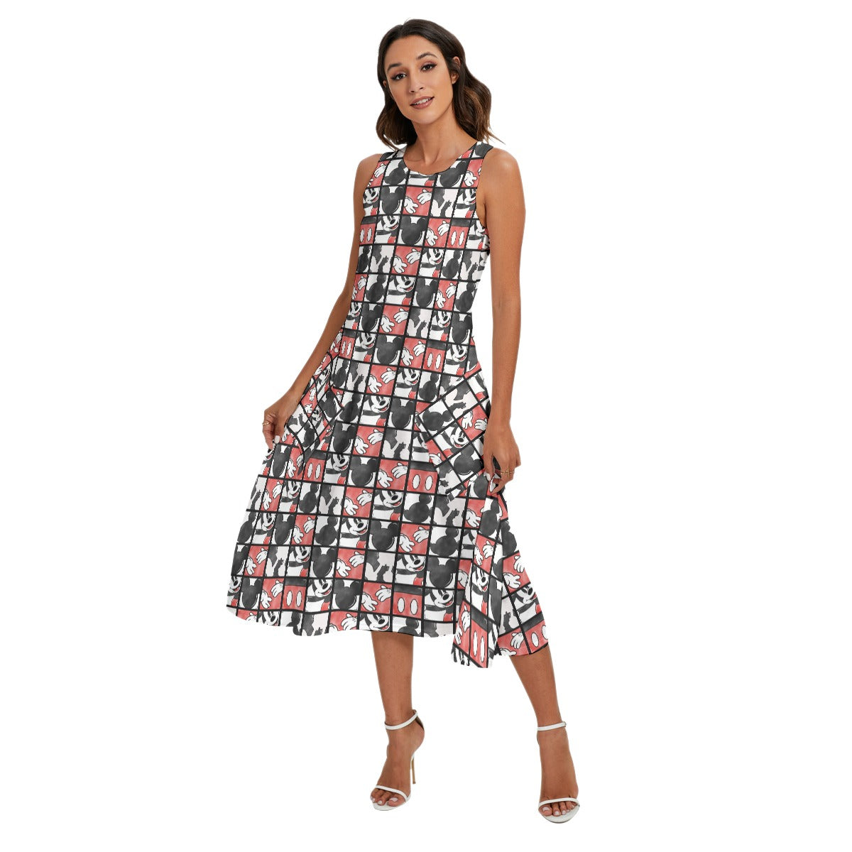 Mouse Block Party - Women’s Diagonal Pocket Midi Dress