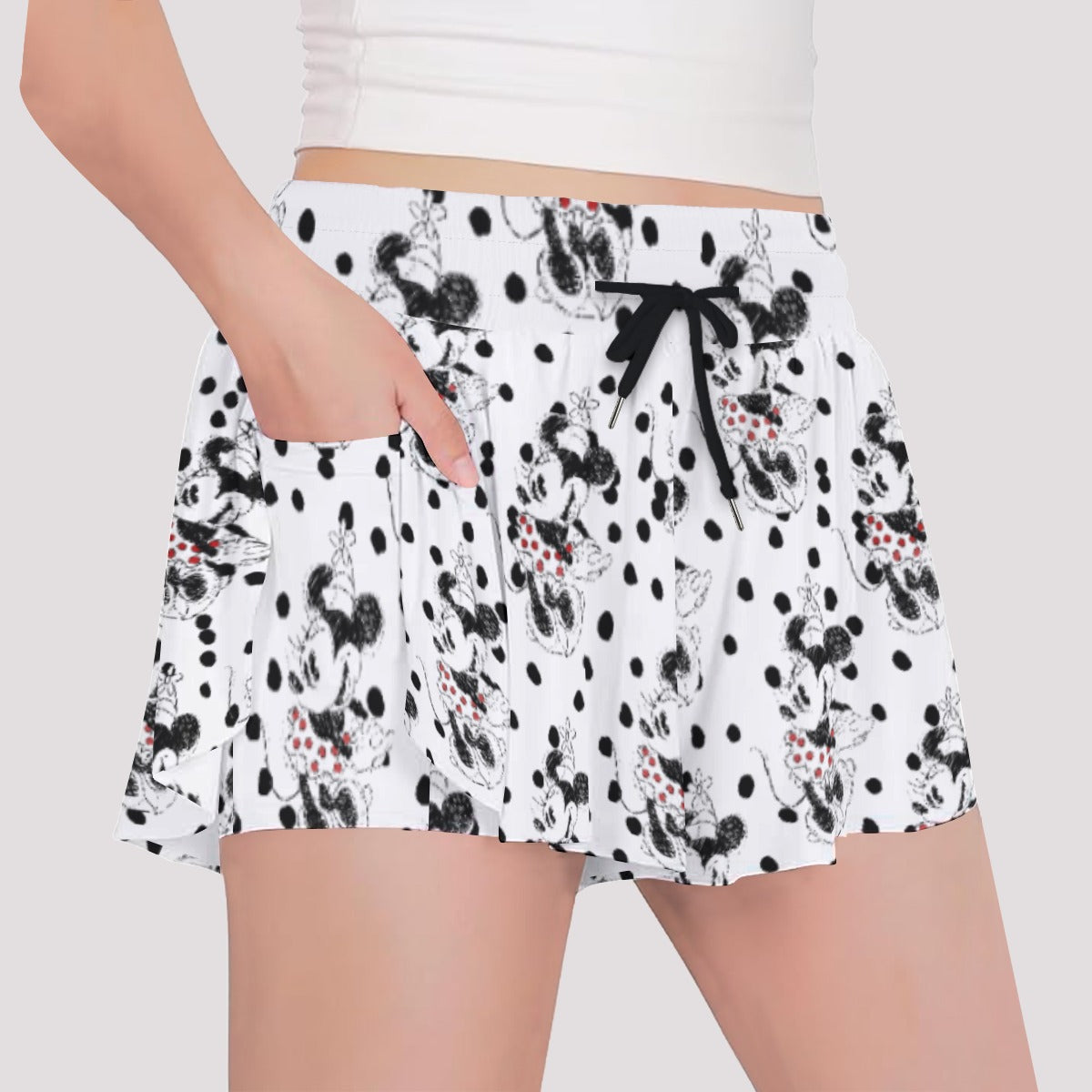 Sketch of Polka Dot Mouse - Girls’ Flowy Pocket Shorts
