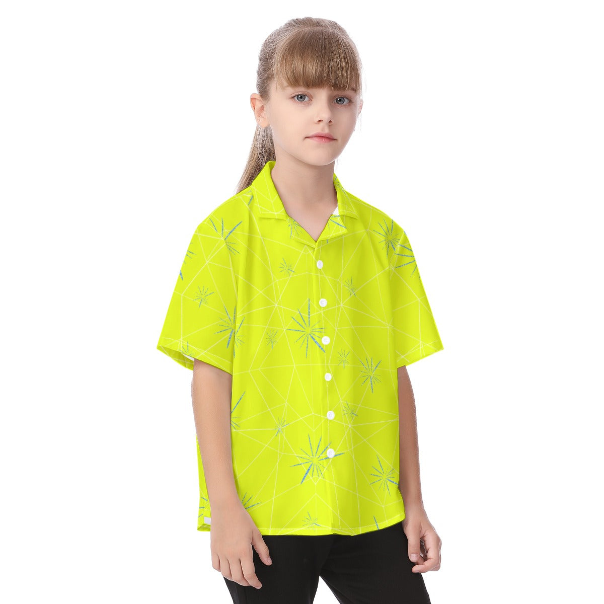 Joyful Blue & Yellow Florals - Kid's Hawaiian Button Up Shirt