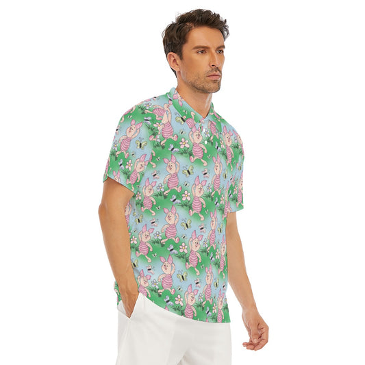 Sketched Shy Friend and Butterflies - Men's Polo Shirt