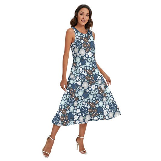 Blue Star Blooms - Women’s Diagonal Pocket Midi Dress