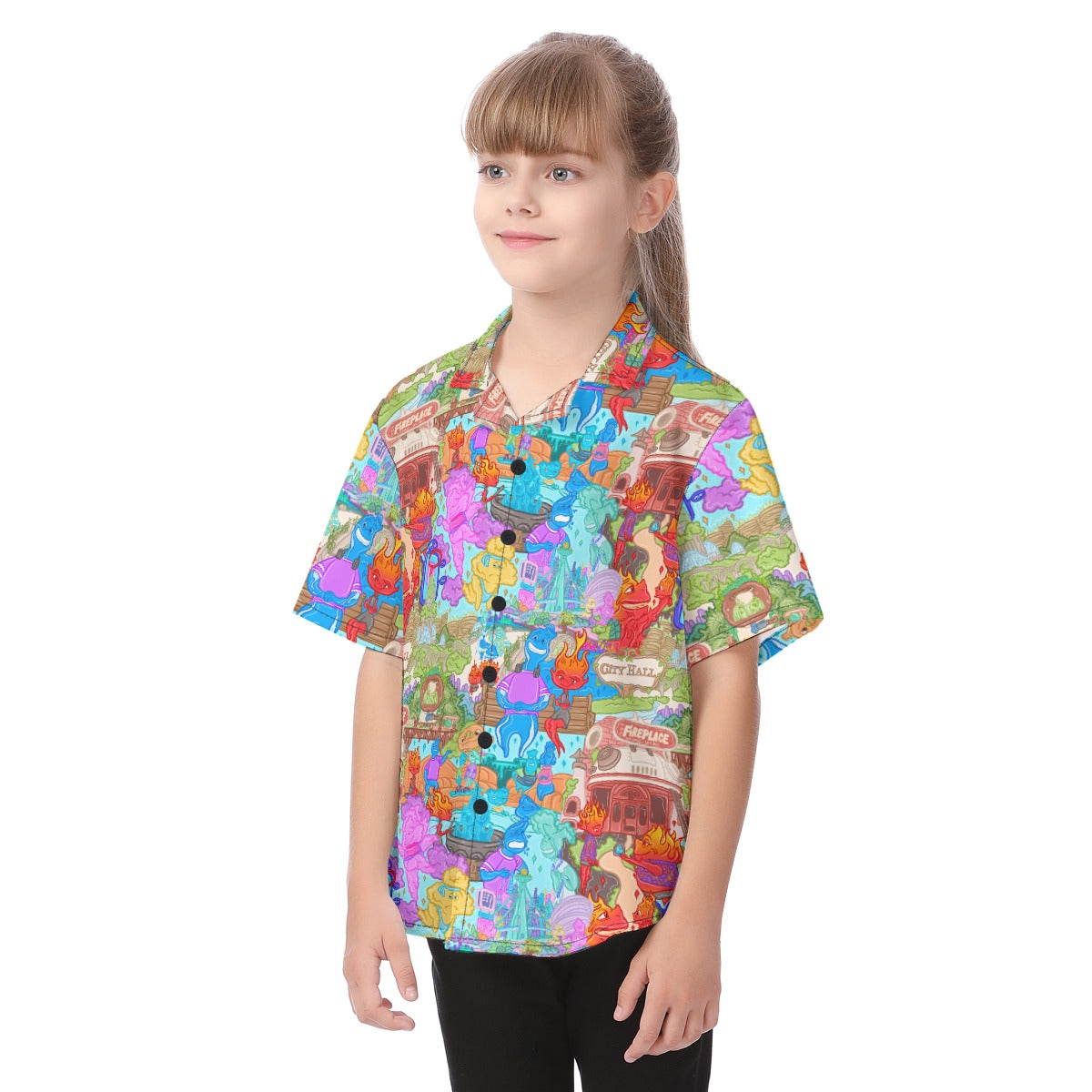Element City Scene Collage - Kid's Hawaiian Button Up Shirt