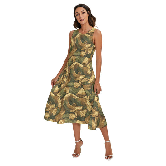 Animal Print - Snake - Women’s Diagonal Pocket Midi Dress