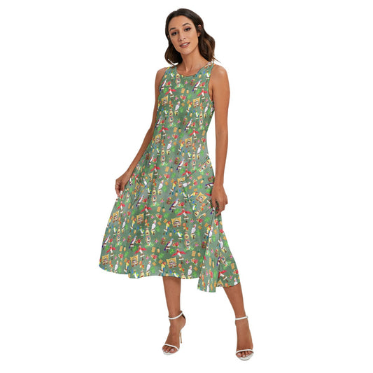 Orange Bird &amp; Tiki Friends - Women’s Diagonal Pocket Midi Dress