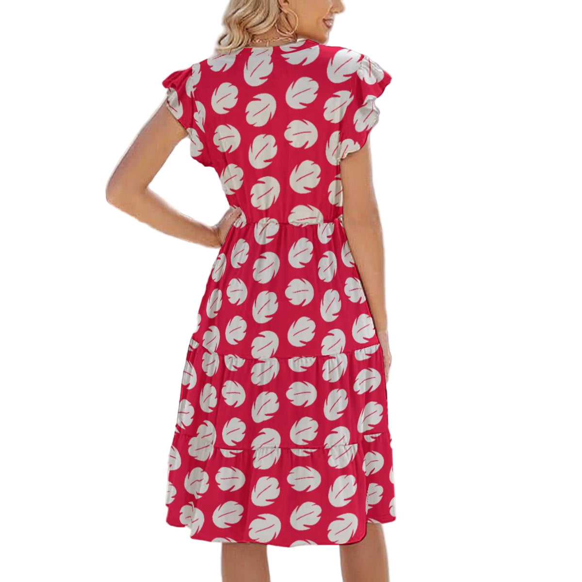 Island Leaf Print - Women's Tiered Pocket Midi Dress