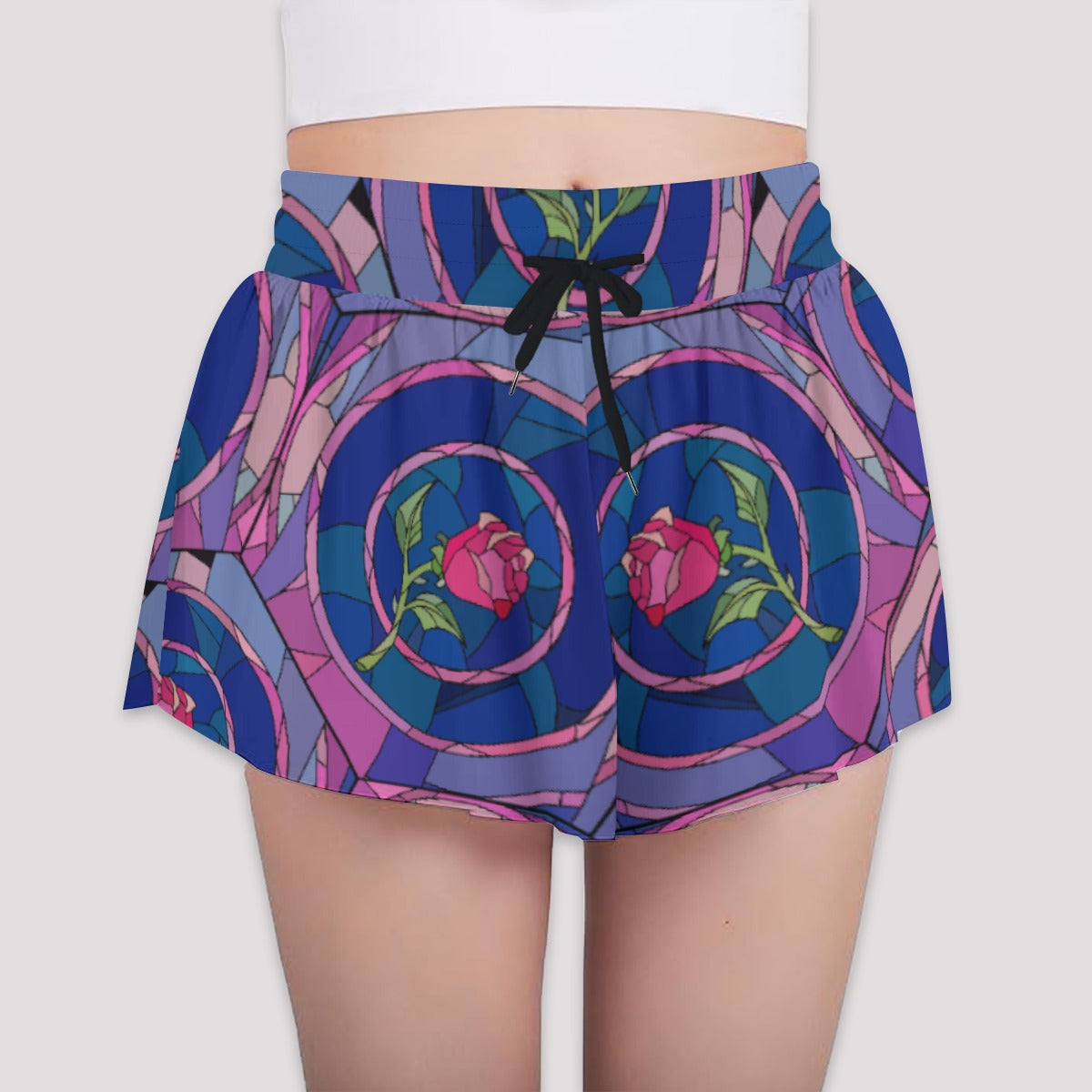 Enchanted Rose Stained Glass - Girls’ Flowy Pocket Shorts