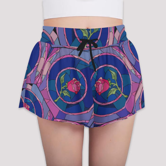 Enchanted Rose Stained Glass - Girls’ Flowy Pocket Shorts