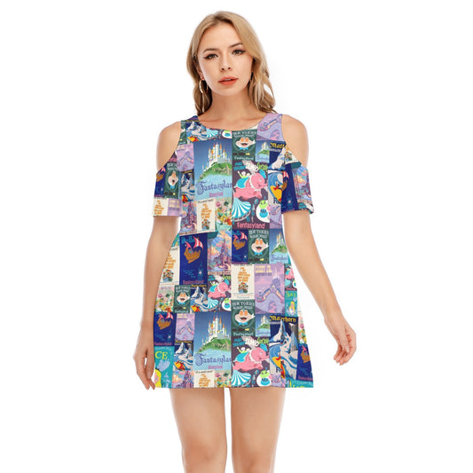 Vintage Fantasy Ride Posters - Women's Cold Shoulder Cotton Dress