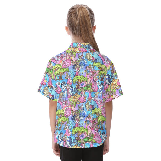 Dreaming Princess Storybook Scenes - Kid's Hawaiian Button Up Shirt