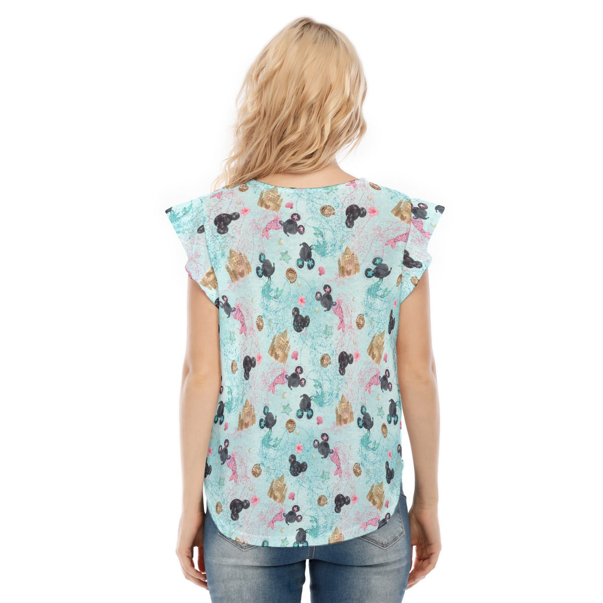 Watercolor Mermaid Mouse Ears - Women’s Flutter Sleeve Top