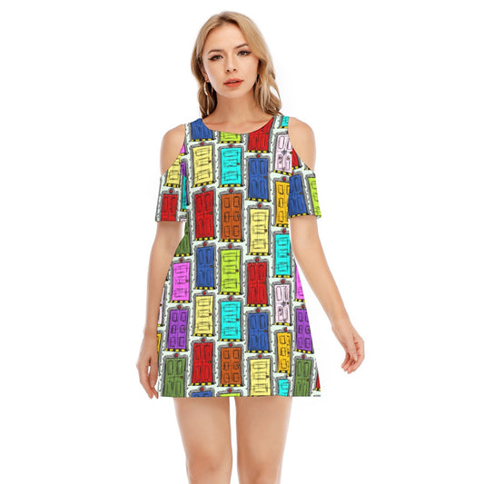Sketchy Scare Doors - Women's Cold Shoulder Cotton Dress