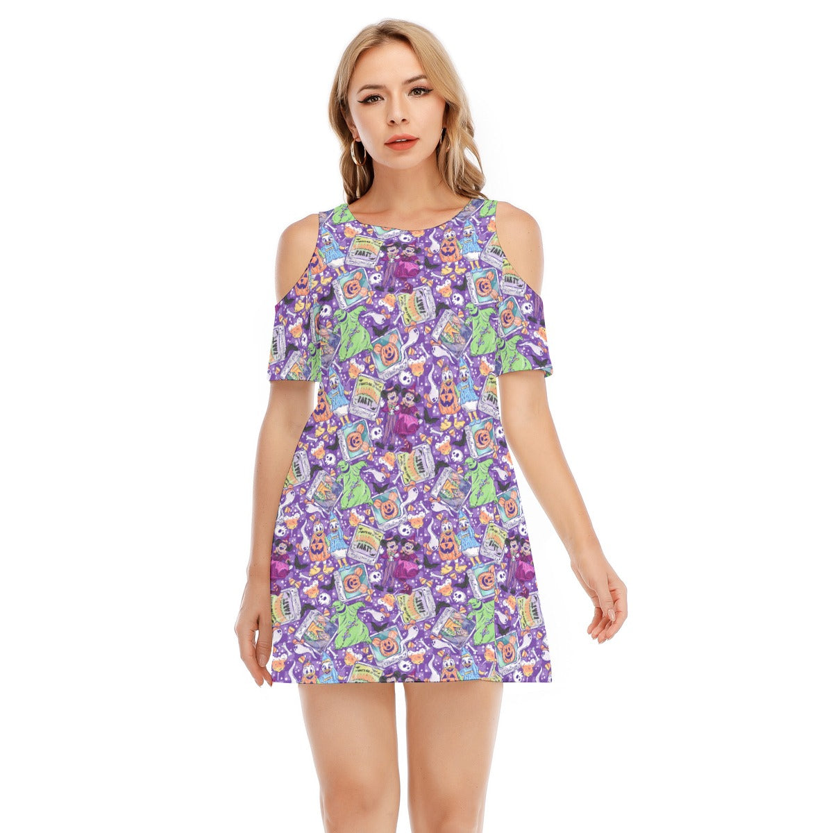 Not So Scary Halloween Party - Women's Cold Shoulder Cotton Dress