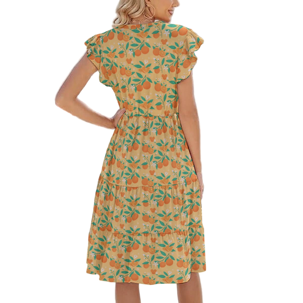 Hidden Citrus Delight - Women's Tiered Pocket Midi Dress