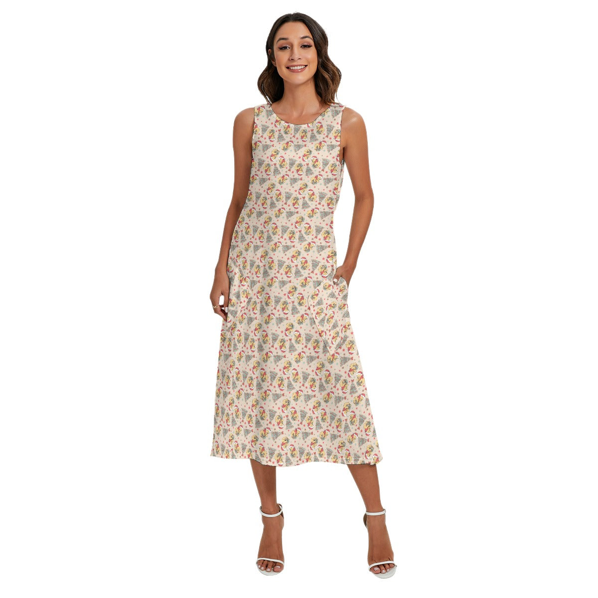 Cozy Bear Holiday Cheer - Women’s Diagonal Pocket Midi Dress