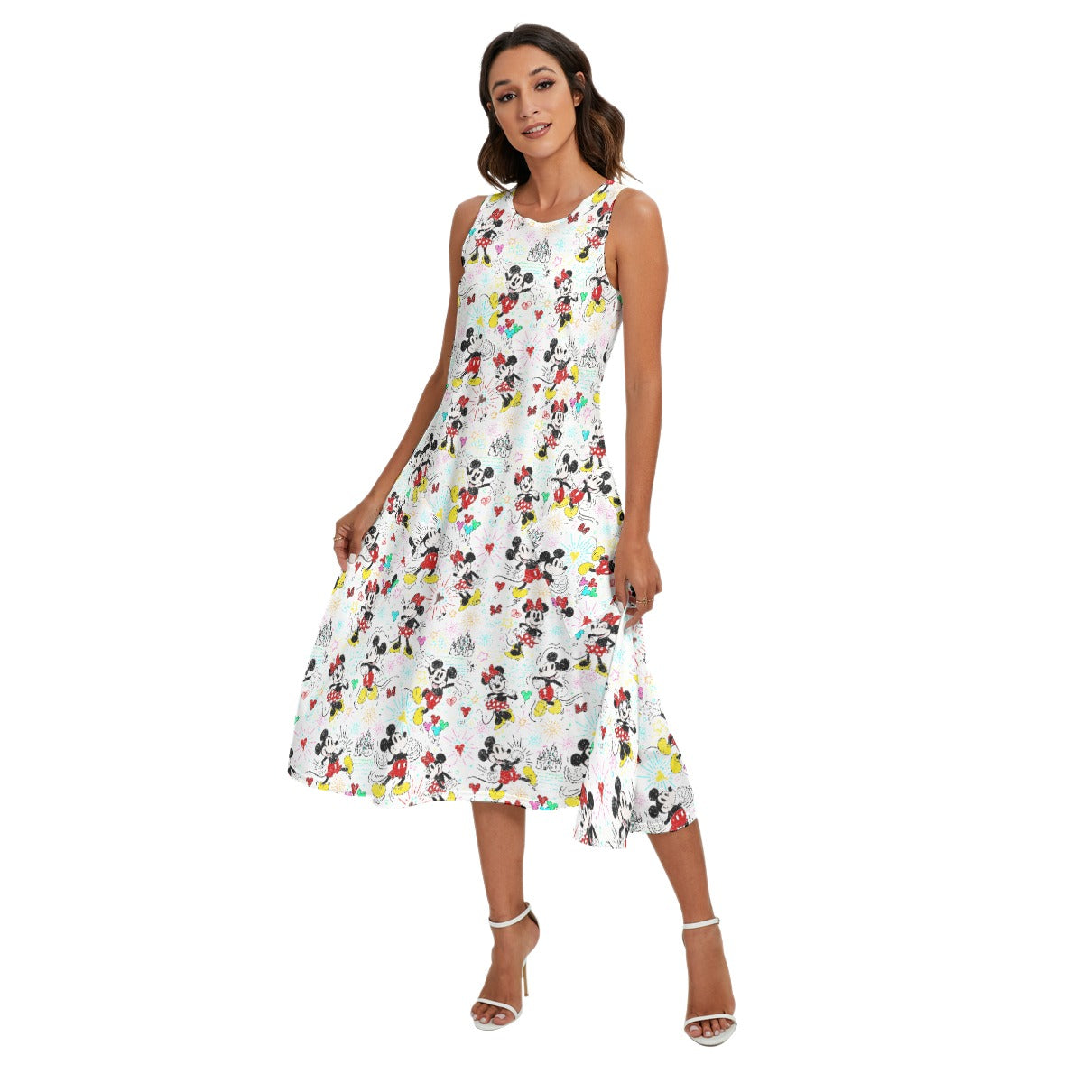 Doodle Mouse Magic - Women’s Diagonal Pocket Midi Dress