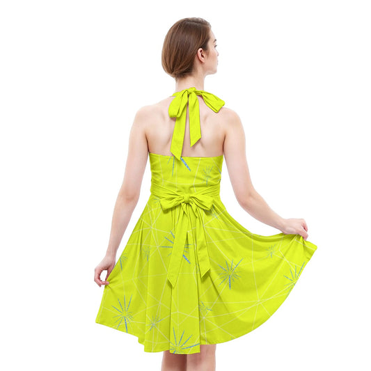 Joyful Blue & Yellow Florals - Women's Halter Vintage Pocket Dress