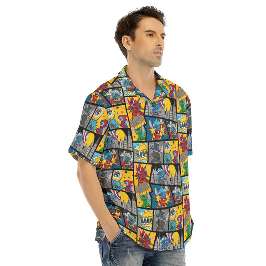 Superhero Stitch - Comic Action - Men's Hawaiian Button Up Shirt