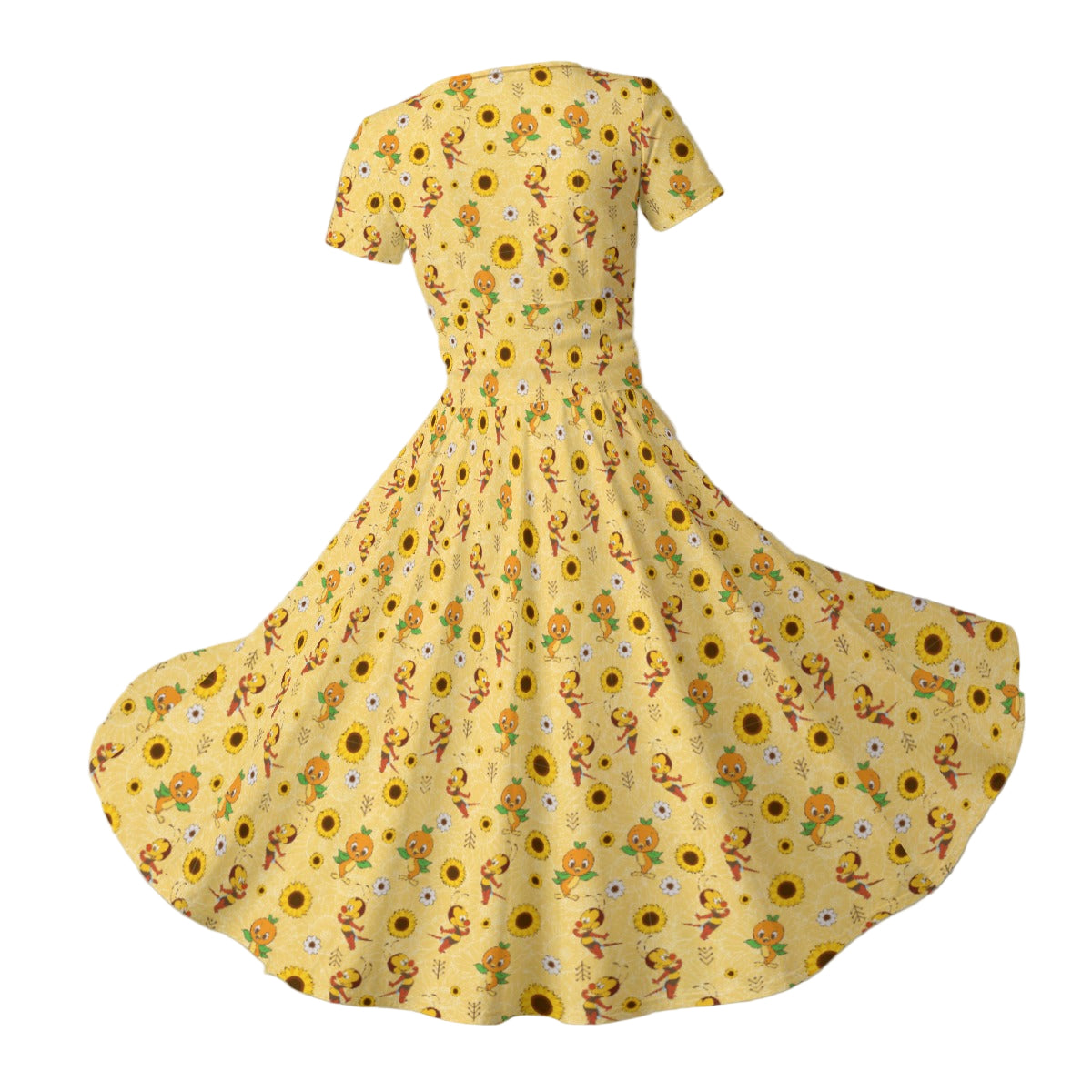 Cheerful Bee & Citrus Bird - Women's V-Neck Ruched Midi Dress