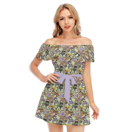 Emperor’s Chaotic Groove - Women's Off-shoulder Ruffle Dress