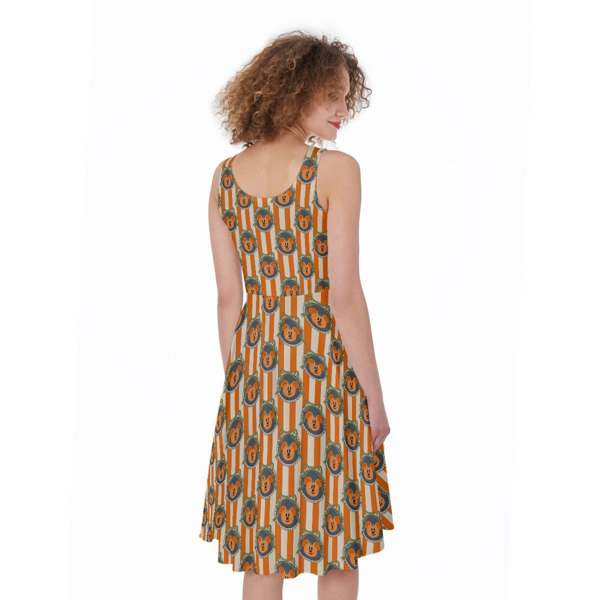 Pumpkin Cameo Stripes - Pocket Midi Skater Dress