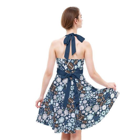 Blue Star Blooms - Women's Halter Vintage Pocket Dress