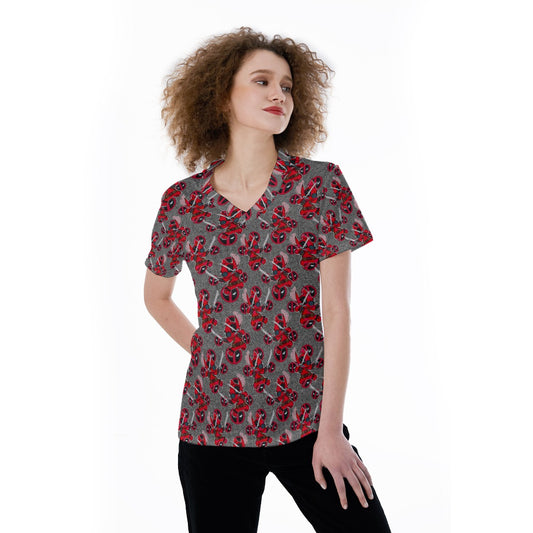 Superhero Stitch - Red Masked Hero - Women's Short Sleeve V-Neck T-Shirt