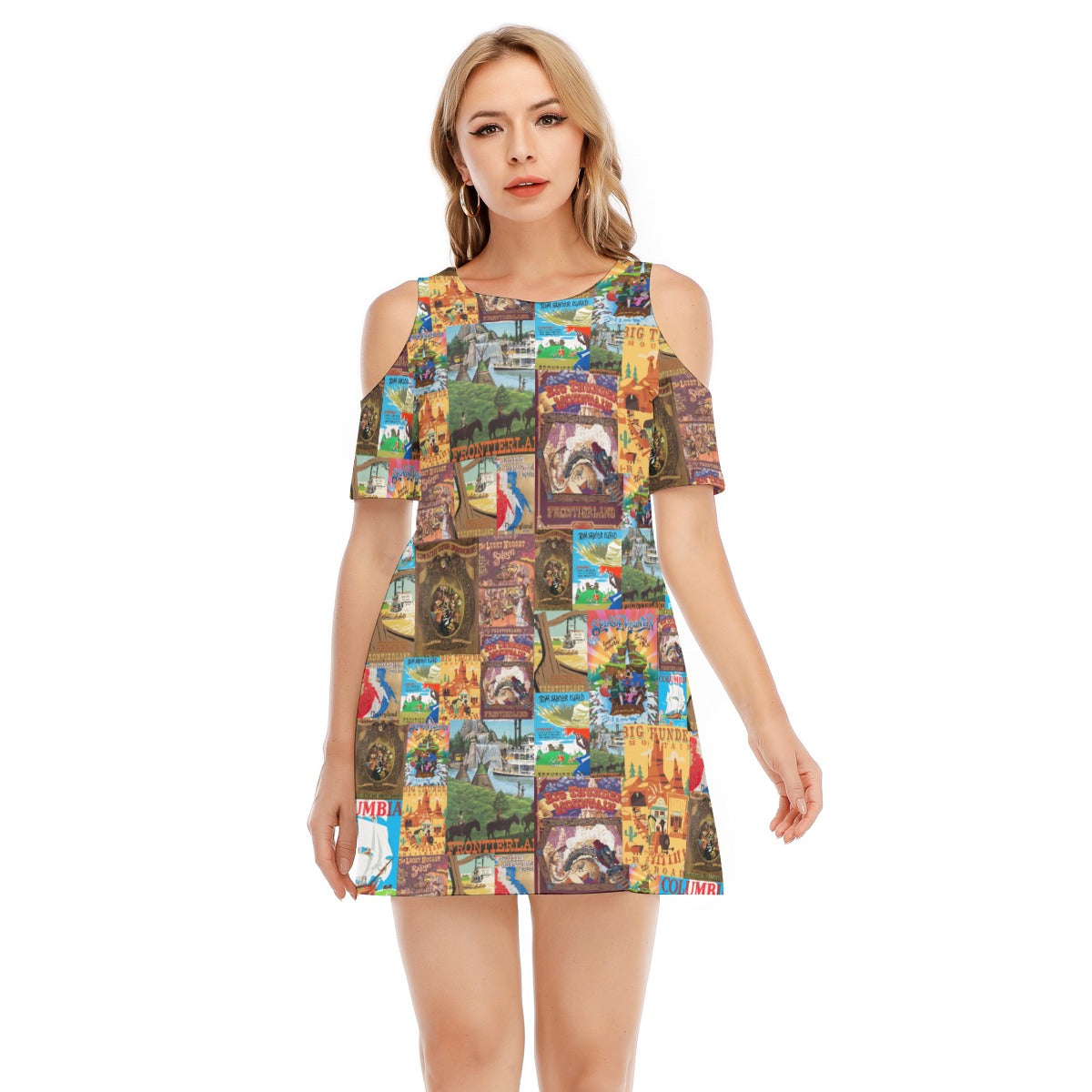 Vintage Frontier Ride Posters - Women's Cold Shoulder Cotton Dress