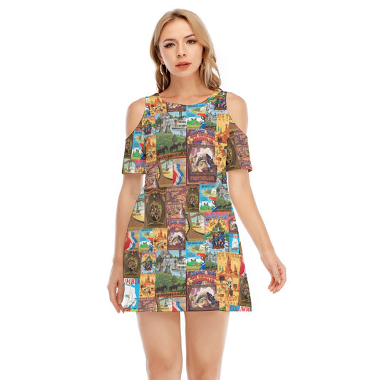 Vintage Frontier Ride Posters - Women's Cold Shoulder Cotton Dress