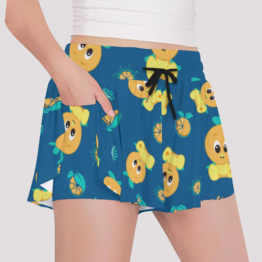 Cheerful Citrus Bird - Girls’ Flowy Pocket Shorts