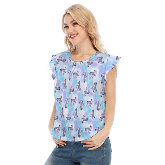 Watercolor Gentle Donkey - Women’s Flutter Sleeve Top