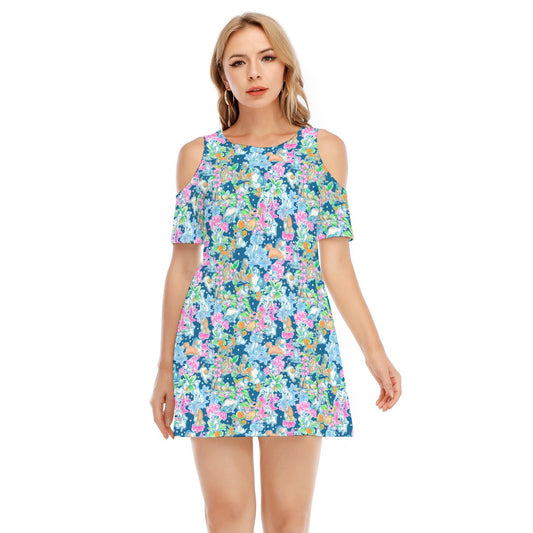 Tropical Paws & Petals - Beloved Dogs - Women's Cold Shoulder Cotton Dress