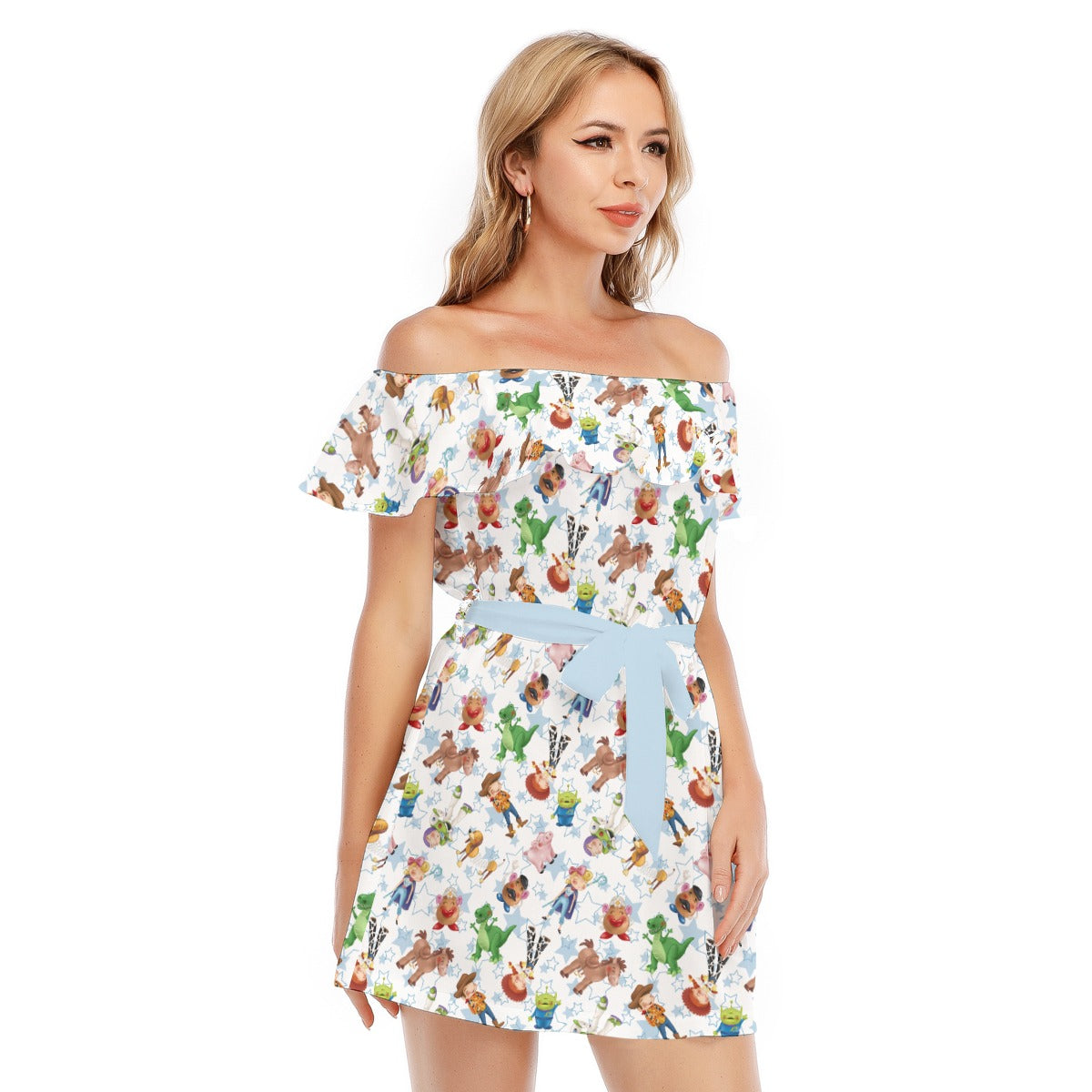 Playful Toy Friends - Women's Off-shoulder Ruffle Dress