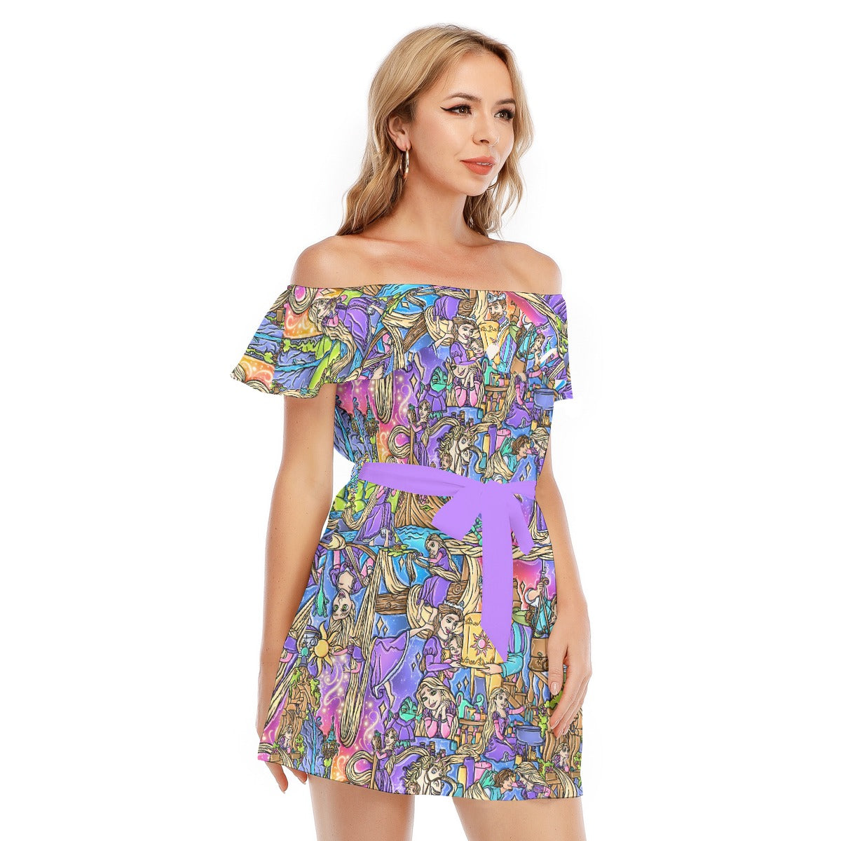 Golden Hair Storybook Scenes - Women's Off-shoulder Ruffle Dress