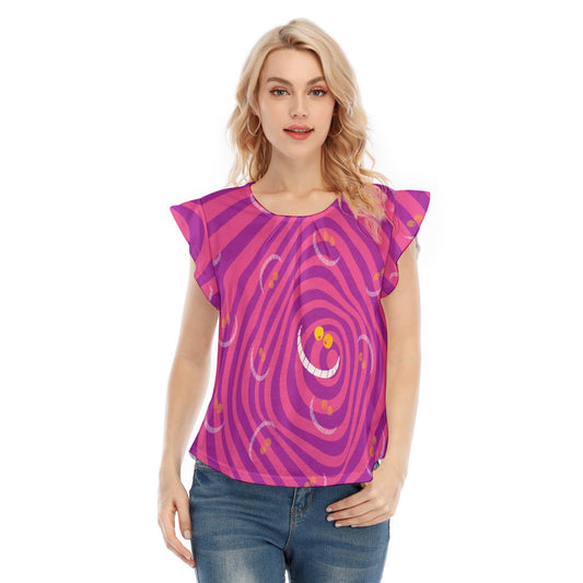 Whimsical Grinning Stripes - Women’s Flutter Sleeve Top