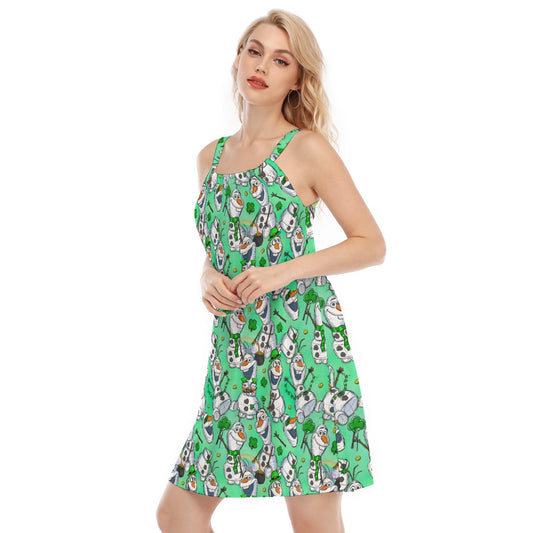 Sketched Snowman St. Patrick’s Day - Women’s Adjustable Sundress