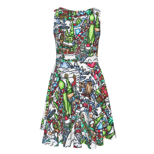 Whimsical Village Winter Wonderland - Kid's Sleeveless Skater Dress