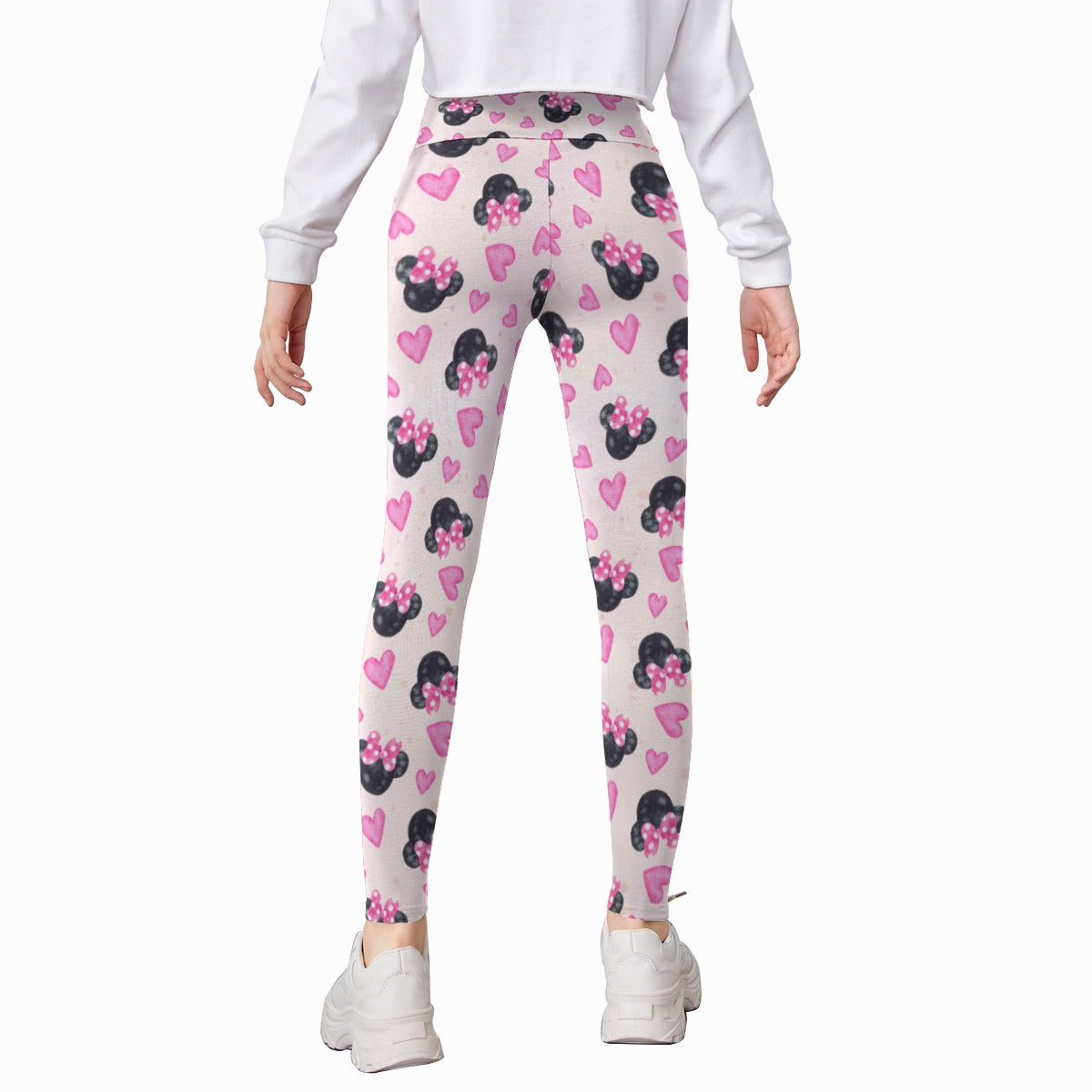 Watercolor Pink Bow Mouse Ears - Kid's Leggings